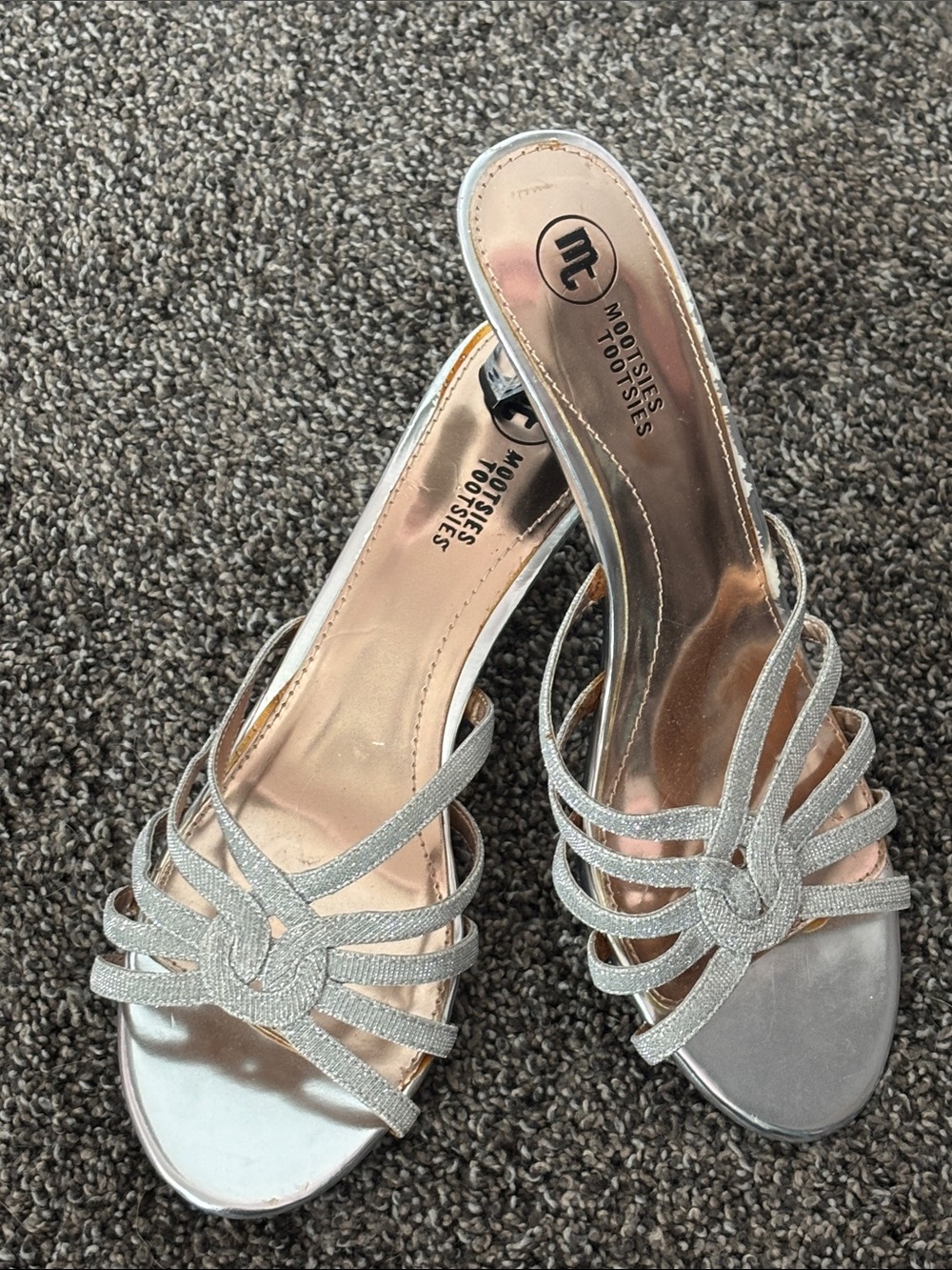 Mootsies Tootsies Silver Strappy Slide Heels